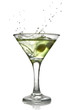 Green alcohol cocktail with splash isolated on white