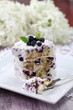 Blueberry cake with sour cream with a bite. Shallow DOF