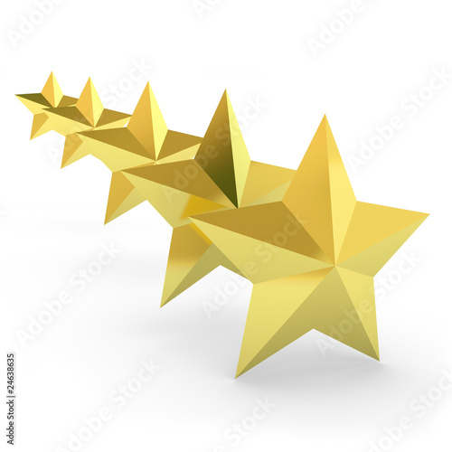 gold stars background. Five gold stars on white