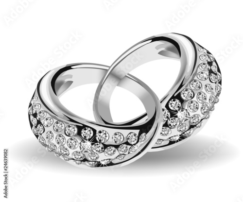 Silver vector wedding rings and diamonds