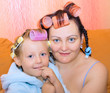 Mutter, Tochter, Familie, Hausfrau, zwei.