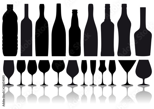 Vektor: wine bottles and glasses, vector wine bottles and glasses, vector