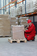 worker with bar code reader working in warehouse