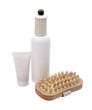 cosmetic set with wooden massager  isolated