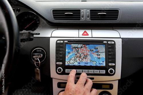Photo: Exclusive car, windscreen, dashboard with gps panel Exclusive car, windscreen, dashboard with gps panel