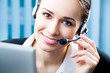 Support phone operator in headset at workplace Support phone operator in headset at workplace