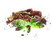 oak leaf salad, pork loin wrapped in bacon & vegetables oak leaf salad, pork loin wrapped in bacon & vegetables
