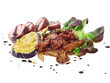 fresh salad & cooked vegetables with bacon wrapped pork fresh salad & cooked vegetables with bacon wrapped pork