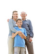 Sweet family standing together against bright background