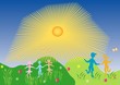 Small children fun in a meadow