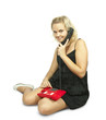 girl talking on old phone