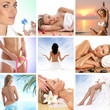 A collage of spa treatment images wih yong women A collage of spa treatment images wih yong women