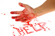 Messer mit Blut. Kriminalität. Tatwaffe eines Mordes.