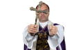 Katholischer Priester mit Handschellen. Missbrauch.