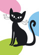 Black cat silhouette on colored background