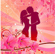 Floral greeting card with silhouette of couple