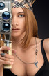 Woman with vintage camera.