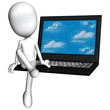 Happy Computer 3D Figure Sitting on Laptop
