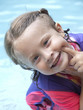 Little girl posing with her finger on her cheek