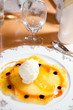 pineapple carpaccio with coconut ice cream and caramel sauce