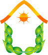 Eco house abstract design with leaf and sun