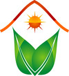 Eco house abstract design with leaf and sun