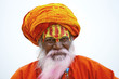 Portrait of a old Sadhu at the ghats in Varanasi, India.