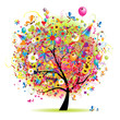 Happy holiday, funny tree with balloons Happy holiday, funny tree with balloons