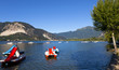a view over the lago with mountains in thebackground
