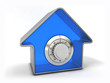 Home security concept. Blue house with combination safe lock.
