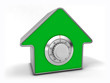 Home security concept. Green house with combination safe lock.