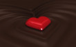 Cuore rosso immerso nel cioccolato