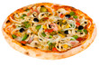 pizza mit champignons,schinken,schwarzen oliven,freisteller pizza mit champignons,schinken,schwarzen oliven,freisteller