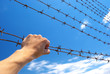 Hand of prison and sky background.