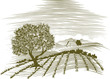 Woodcut Farm Scene Woodcut Farm Scene