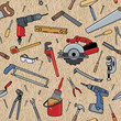 Tools on Wood Pattern