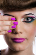 Girl is closing an eye a hand