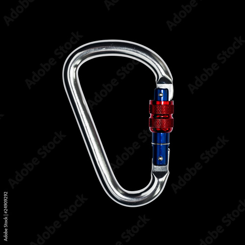 Photo: Carabiner on black background Carabiner on black background