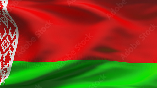 Illustration: Creased Belarus satin flag in wind with seams and wrinkle Creased Belarus satin flag in wind with seams and wrinkle