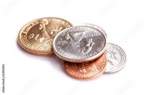 Photo: american coins on white background american coins on white background