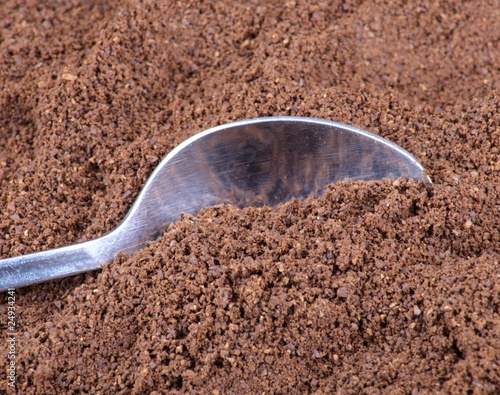 Photo: milled coffee and teaspoon milled coffee and teaspoon