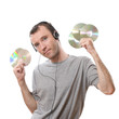 Photo: young man listening music isolated on white background young man listening music isolated on white background