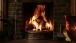 Fireplace with roaring fire Fireplace with roaring fire