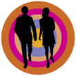 Silhouettes of business people walking forward