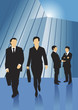 Business people interacting in front of glass building Business people interacting in front of glass building