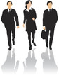 Three business people walking forward
