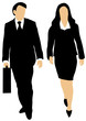 Couple of business people walking forward