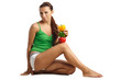 beautiful woman sitting with three colour pepper beautiful woman sitting with three colour pepper