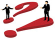 Businessmen on question and exclamation marks