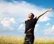 young man rest on wheat field young man rest on wheat field